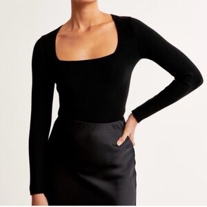 NEW Abercrombie & Fitch Long-Sleeve Ottoman Squareneck Bodysuit sweater top